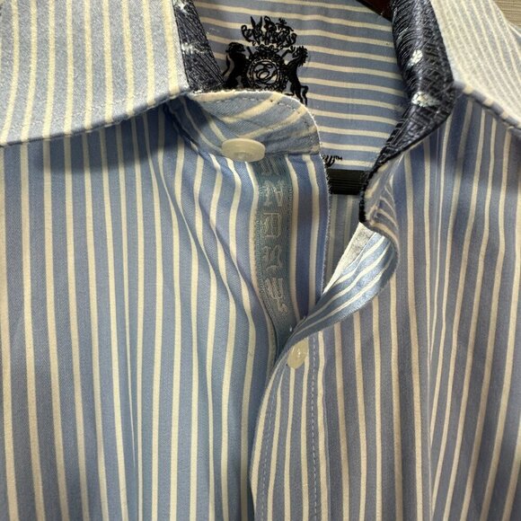 English Laundry Shirt Mens 16 Blue Stripe Cotton Long Sleeve Button Up Contrast - Picture 3 of 12
